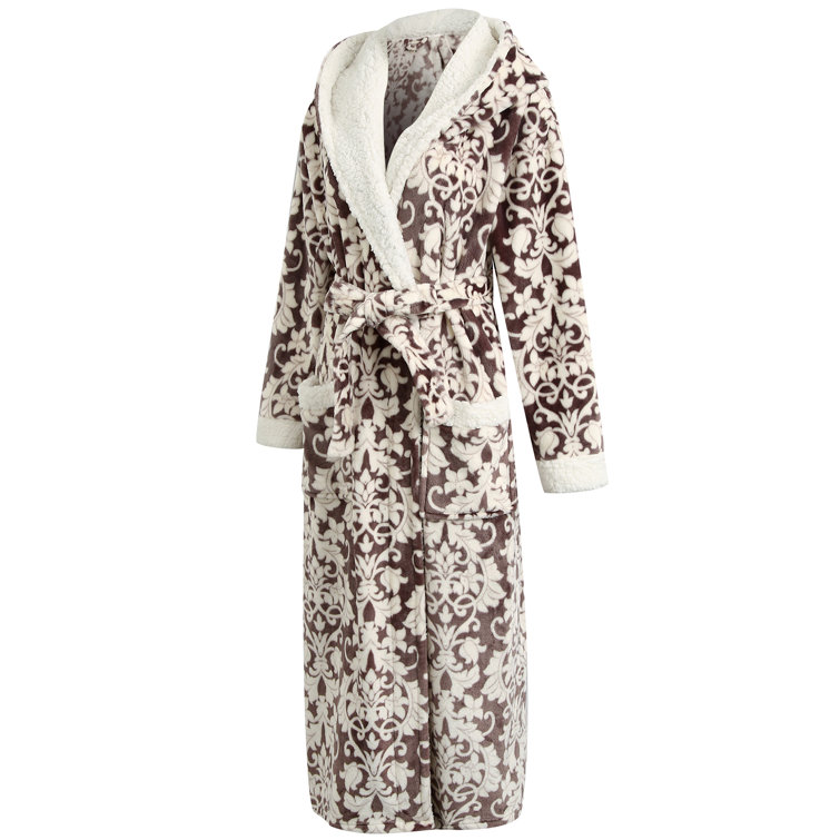 Rosdorf Park Women's Long Hooded Robe Plush Soft Warm Fleece Elegant